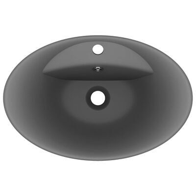 vidaXL Luksuriøs servant overløp oval matt mørkegrå 58,5x39cm keramisk