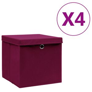 vidaXL Oppbevaringsbokser med deksler 4 stk 28x28x28 cm m&oslash;rker&oslash;d