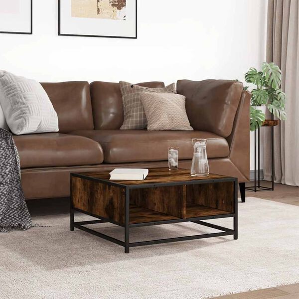 vidaXL Salongbord røkt eik 60,5x60,5x30 cm konstruert tre og metall