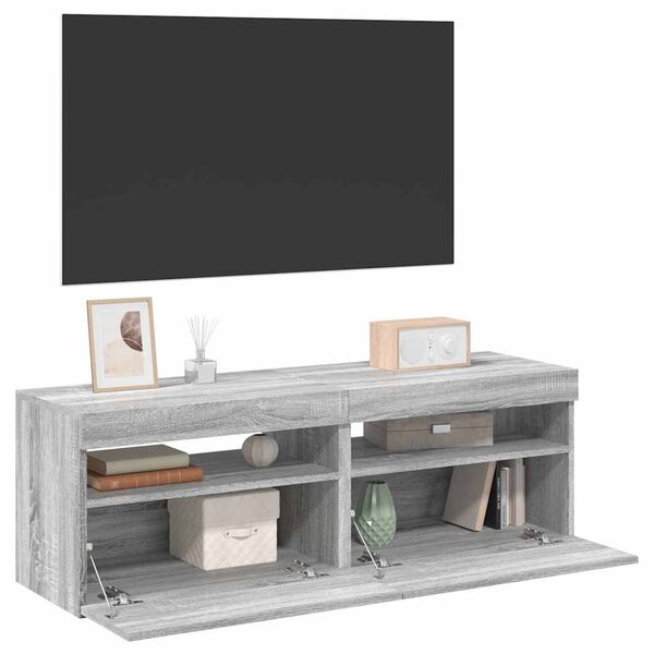 vidaXL TV-benker 2 stk med LED-lys grå sonoma 60x35x40 cm