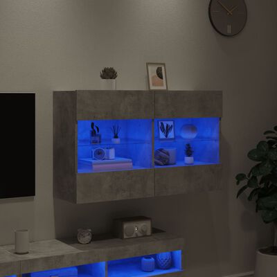 vidaXL Vegghengt TV-benk med LED-lys betonggrå 98,5x30x60,5 cm