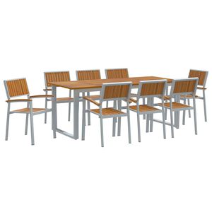 vidaXL Hage Spisegruppe 9 stk. Gr&aring; Solid akasietre