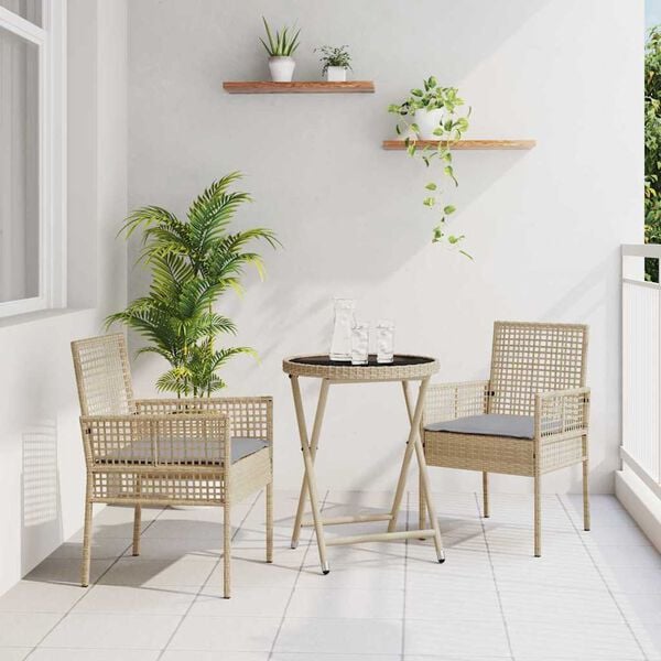 vidaXL Hage Bistro Sett 3 pcs Beige Poly rattan