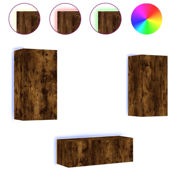 vidaXL Vegghengte TV-enheter 4 deler r&oslash;kt eik konstruert tre