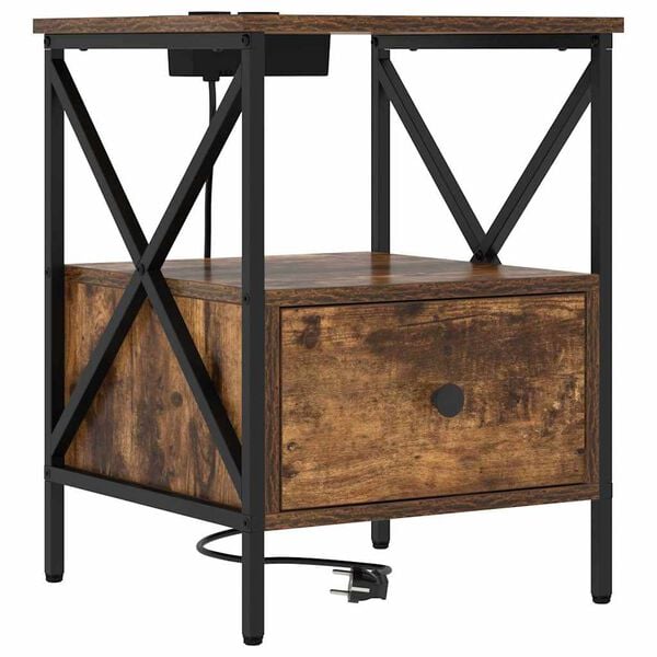 vidaXL Nattbordskap R&oslash;kt eik 41,5 x 40,5 x 55 cm Konstruert tre