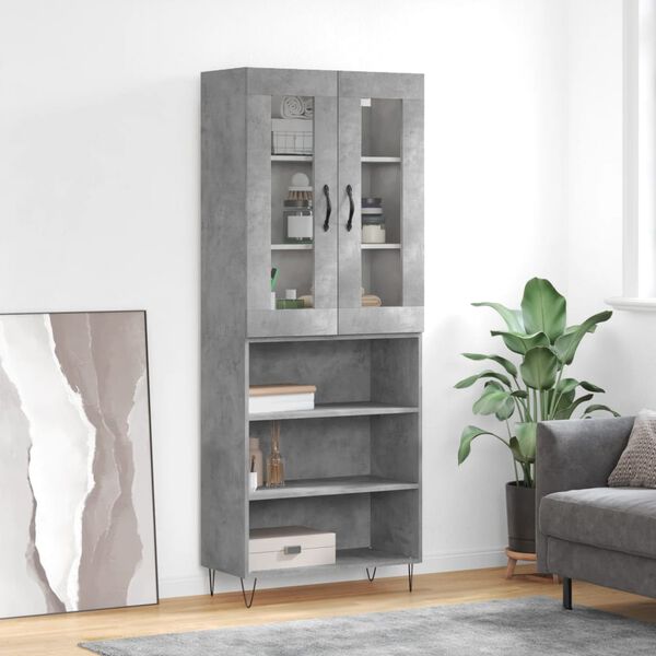 vidaXL Highboard betonggr&aring; 69,5x34x180 cm konstruert tre