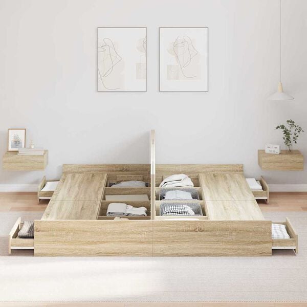 vidaXL Seng med lagring Sonoma eik 200 x 200 cm Konstruert tre