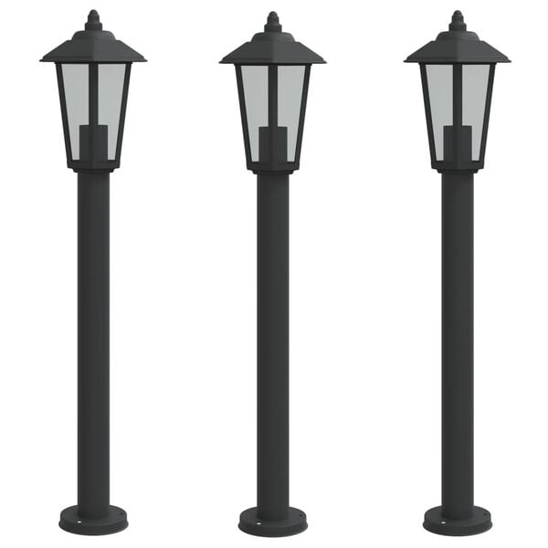 vidaXL Utendørs gulvlamper 3 stk svart 80 cm rustfritt stål