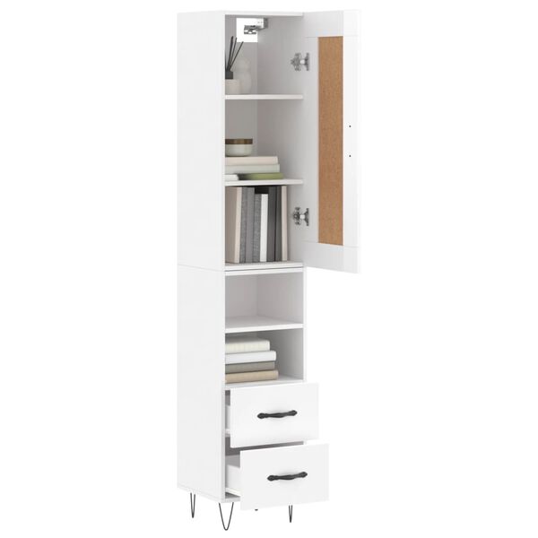 vidaXL Highboard h&oslash;yglans hvit 34,5x34x180 cm konstruert tre