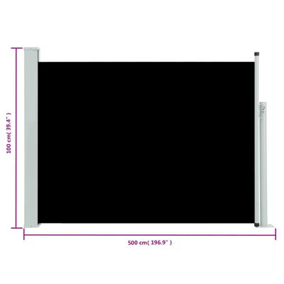 vidaXL Uttrekkbar sidemarkise 100x500 cm svart