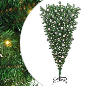 vidaXL Opp-ned kunstig forh&aring;ndsbelyst juletre med kule sett 210 cm PVC
