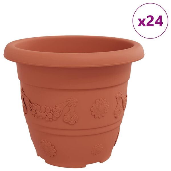 vidaXL Rund Blomsterpotte 24 pcs Klinker R&oslash;d &Oslash; 26 x 21.5 cm Plast