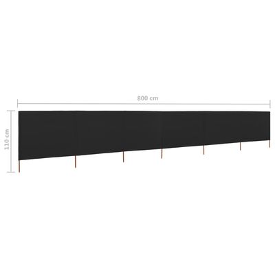 vidaXL Vindskjerm 6 paneler stoff 800x80 cm svart