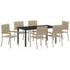 vidaXL Hage Spisegruppe med pute 7 pcs Beige polyrotting