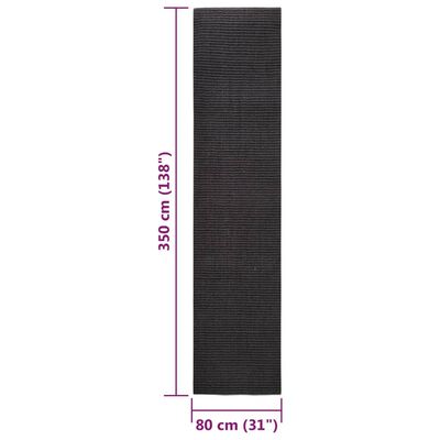 vidaXL Teppe naturlig sisal 80x350 cm svart