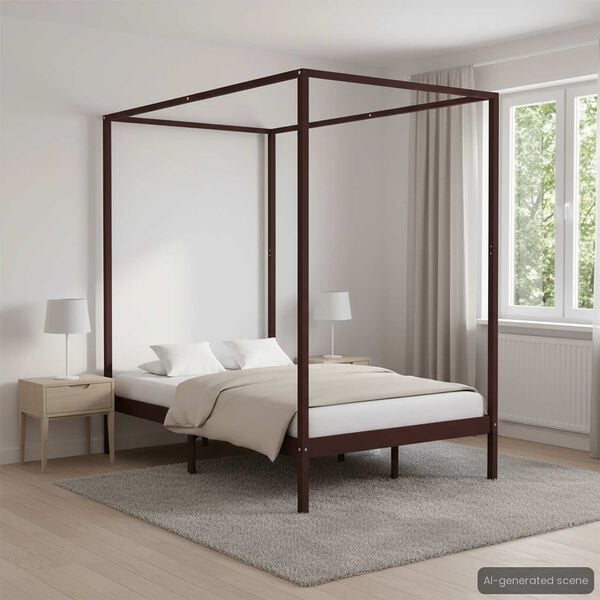 vidaXL Himmelsengeramme mørkebrun heltre furu 120x200 cm