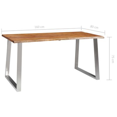 vidaXL Spisebord 160x80x75 cm heltre akasie og rustfritt stål
