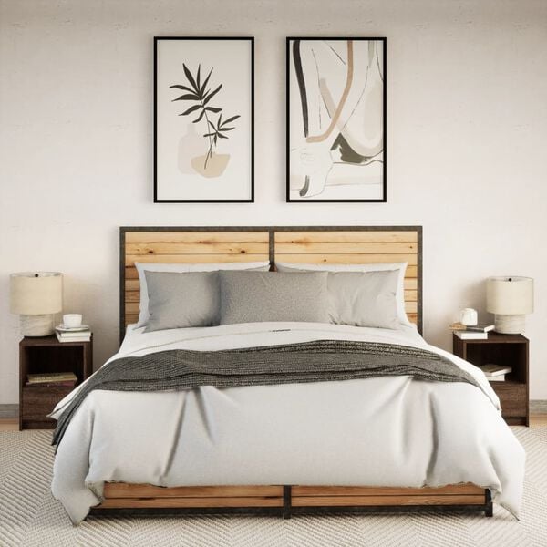 vidaXL Nattbord med LED 2 stk brun eik konstruert tre