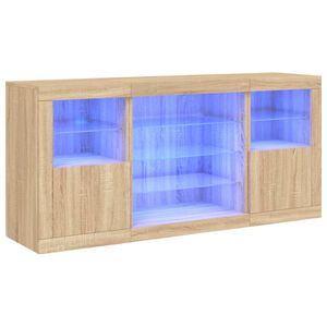vidaXL Skjenk med LED-lys sonoma eik 142,5x37x67 cm
