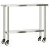 vidaXL Kj&oslash;kkenbenk med hjul 110x30x85 cm rustfritt st&aring;l