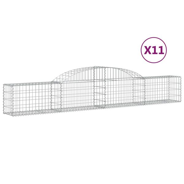 vidaXL Gabionkurver buede 11 stk 300x30x40/60 cm galvanisert jern