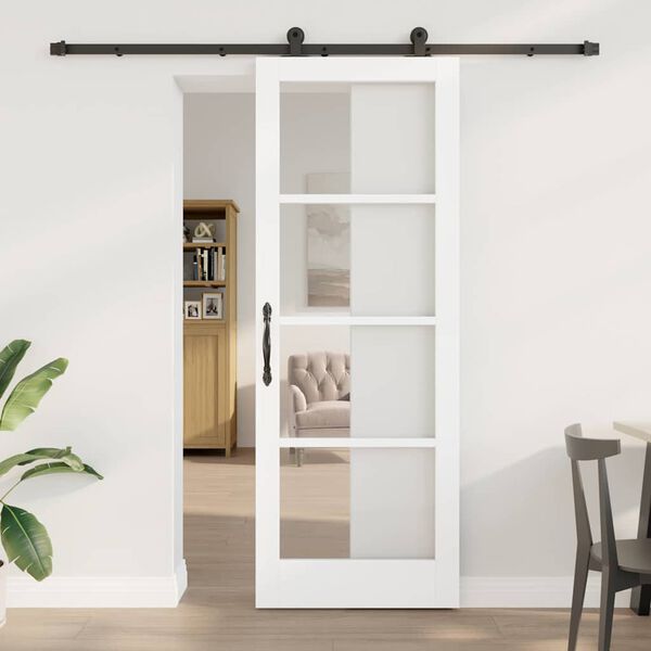 vidaXL Skyved&oslash;r ORKDAL Hvit 78 x 211 cm Massivt furutre og glass