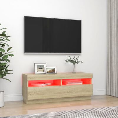 vidaXL TV-benk med LED-lys sonoma eik 100x35x40 cm