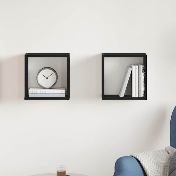 vidaXL Vegghyller kube 2 stk svart eik 30x15x30 cm konstruert tre