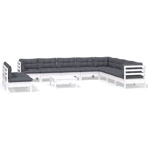 vidaXL Hagesofagruppe med puter 11 deler hvit heltre furu