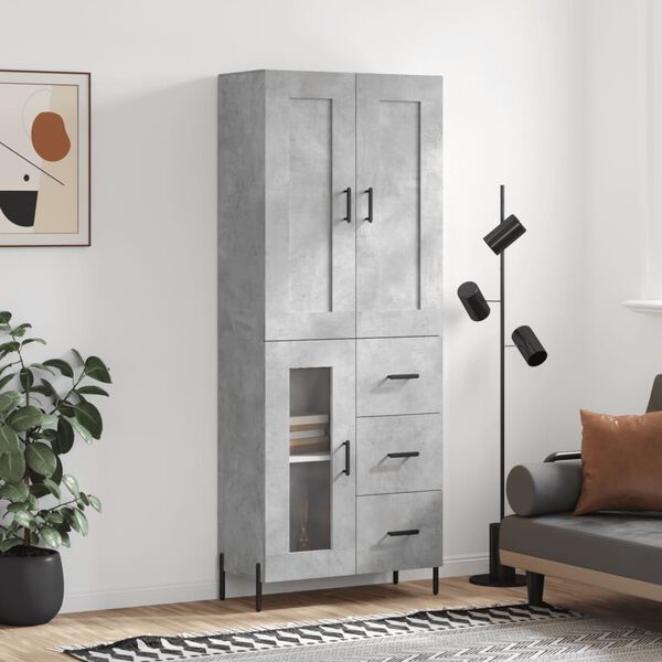 vidaXL Highboard betonggr&aring; 69,5x34x180 cm konstruert tre