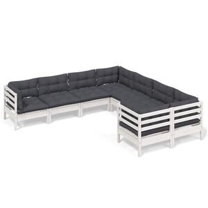 vidaXL Hagesofagruppe med puter 8 deler hvit heltre furu