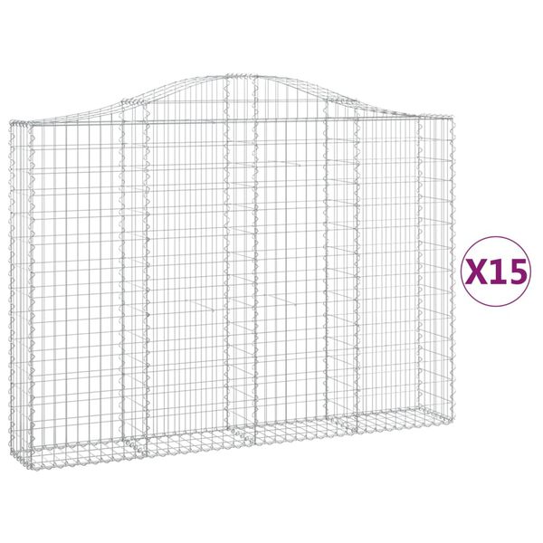vidaXL Gabionkurver buede 15 stk 200x30x140/160 cm galvanisert jern