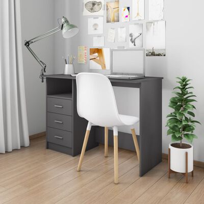 vidaXL Skrivebord med skuffer grå 110x50x76 cm sponplate