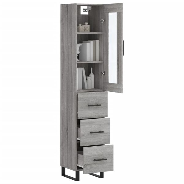 vidaXL Highboard grå sonoma 34,5x34x180 cm konstruert tre