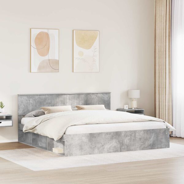 vidaXL Sengestamme med hodegjerde Betong 200 x 200 cm Massiv furu