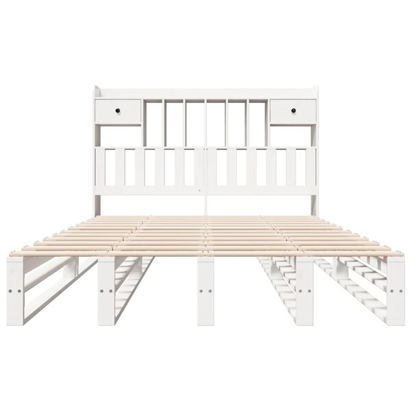 vidaXL Seng med bokhylle uten madrass hvit 150x200 cm heltre furu