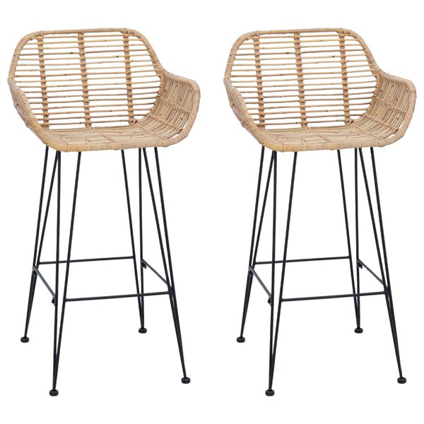 vidaXL Barstol 2 pcs Naturlig 55 x 52 x 92 cm Rattan og Jern