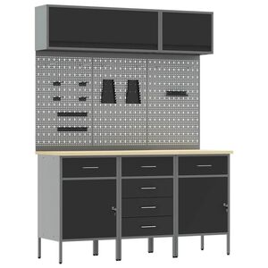 vidaXL Sett med arbeidskabinetter med skuff med lagring 8 pcs Svart