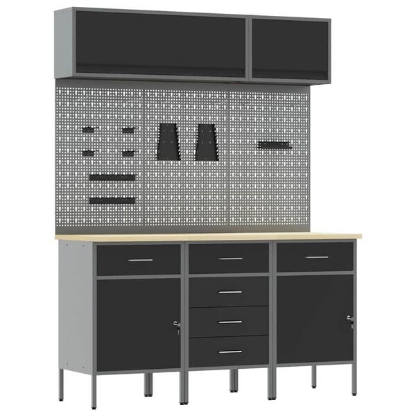 vidaXL Sett med arbeidskabinetter med skuff med lagring 8 pcs Svart