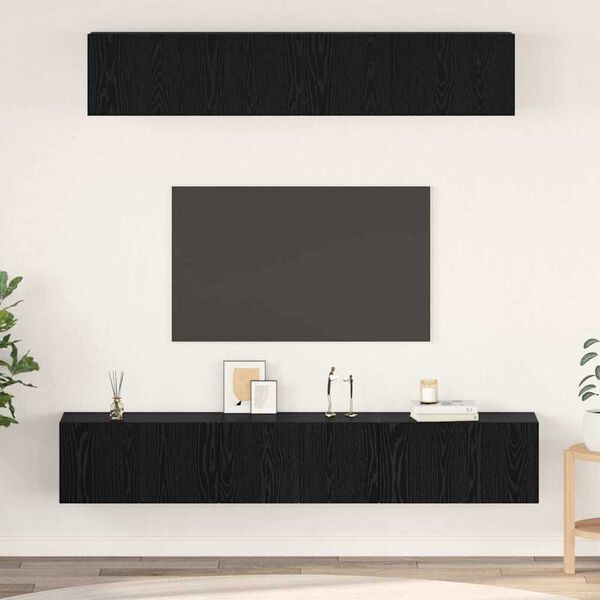 vidaXL TV-benksett Veggmontert 5 pcs Svart Eik Konstruert tre