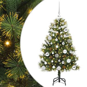vidaXL Kunstig hengslet juletre med kjegler gr&oslash;nn 120 cm
