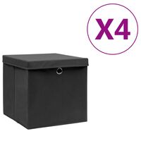vidaXL Oppbevaringsbokser med deksler 4 stk 28x28x28 cm svart