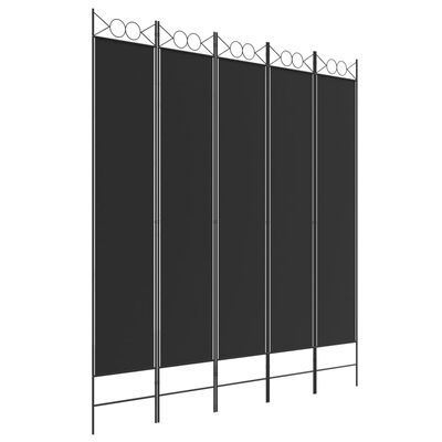 vidaXL Romdeler 5 paneler svart 200x220 cm stoff