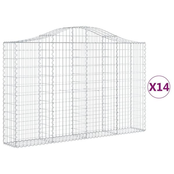 vidaXL Gabionkurver buede 14 stk 200x30x120/140 cm galvanisert jern