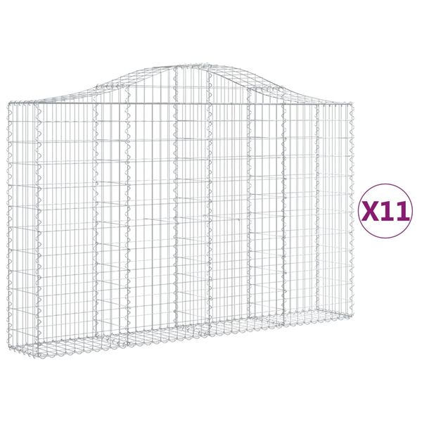 vidaXL Gabionkurver buede 11 stk 200x30x120/140 cm galvanisert jern