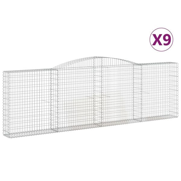 vidaXL Gabionkurver buede 9 stk 400x30x120/140 cm galvanisert jern