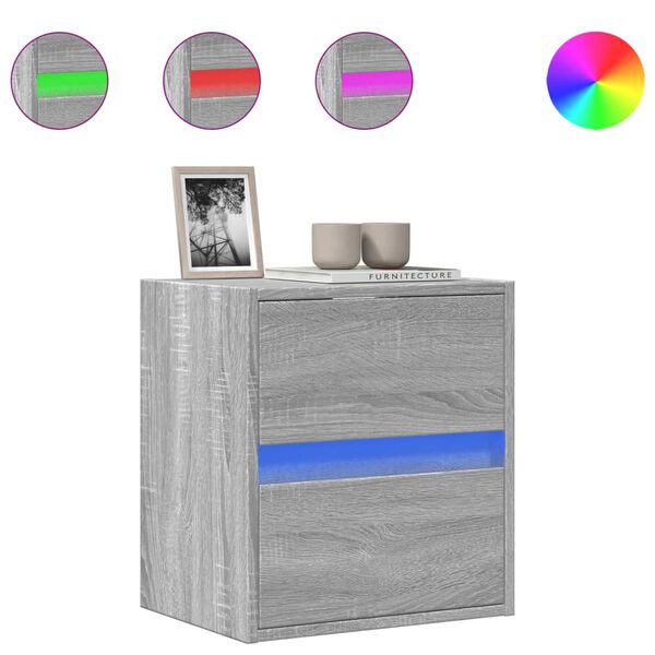 vidaXL Vegghengt TV-benk med LED gr&aring; sonoma 41x31x45 cm