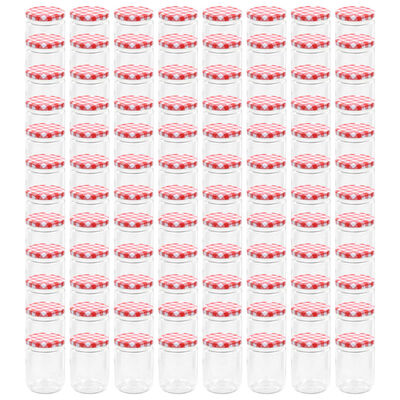 vidaXL Syltetøyglass med hvite og røde lokk 96 stk 230 ml