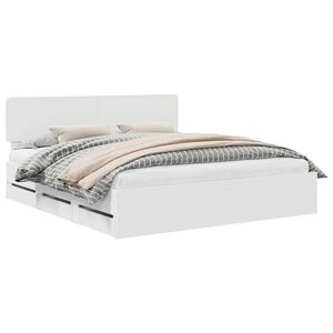 vidaXL Sengestamme med hodegjerde Hvit 200 x 200 cm Konstruert tre