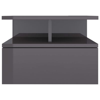 vidaXL Flytende nattbord høyglans grå 40x31x27 cm sponplate